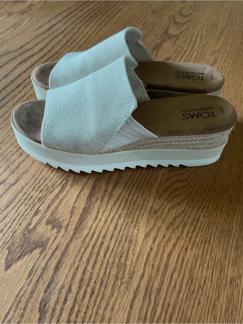 TOMS Cream Canvas Platform Slide Sandals